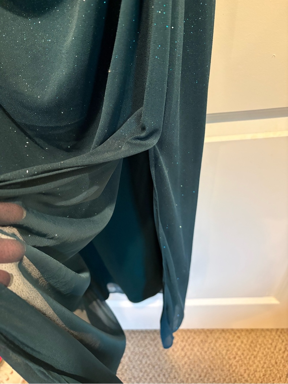 Elegant Teal Evening Maxi Dress with Cape Overlay EUC 6 P - Picture 7 of 16